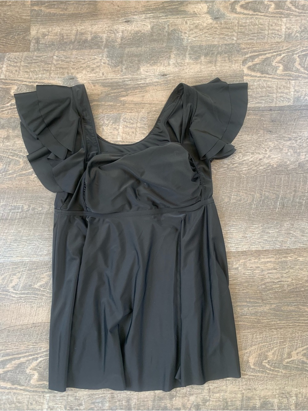 Black Tankini Ruffle Sleeve One-Piece Top
